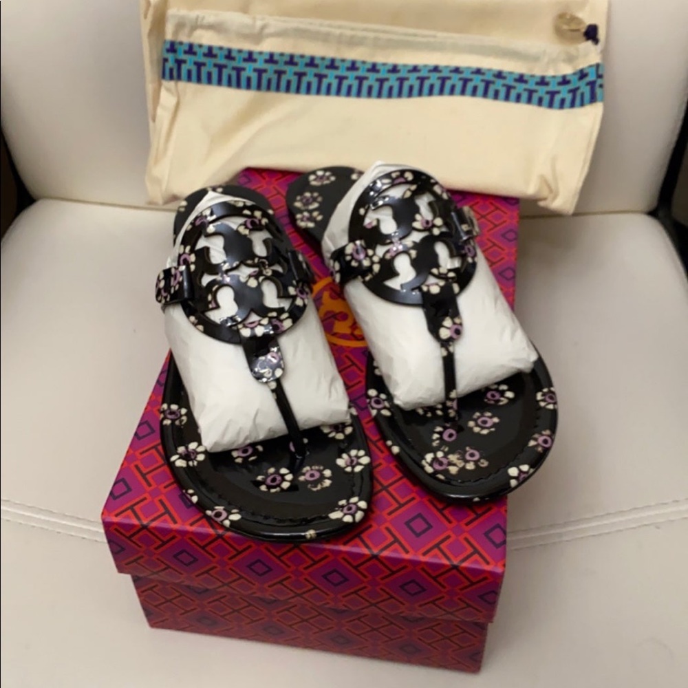 Tory Burch Miller Black Floral Sandals